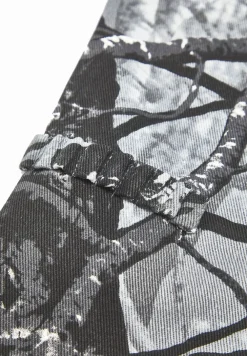 Mid Rise Camo And Denim Cargo Pants