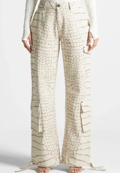 Mid Rise Croc Print Cargo Pants