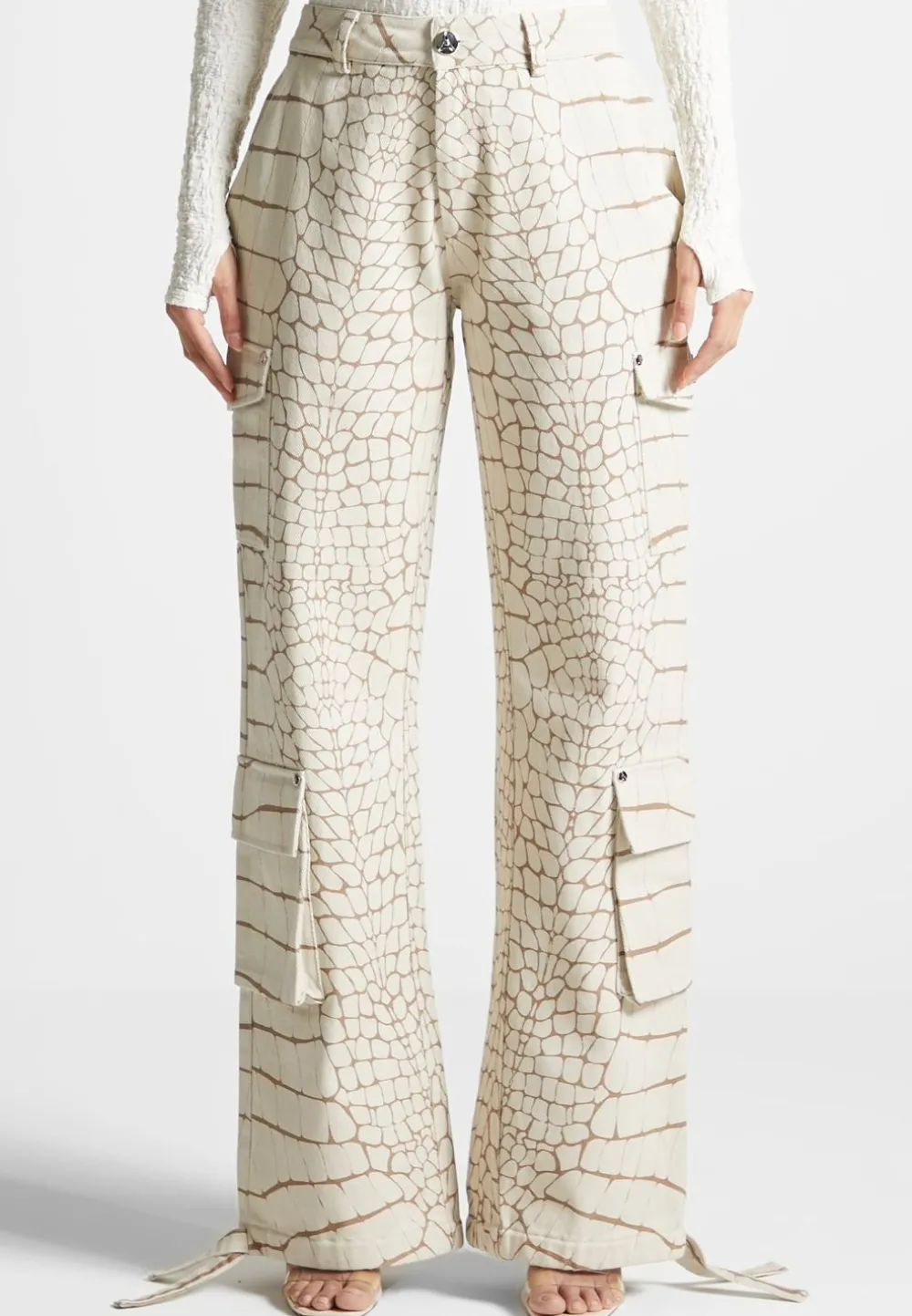 Mid Rise Croc Print Cargo Pants