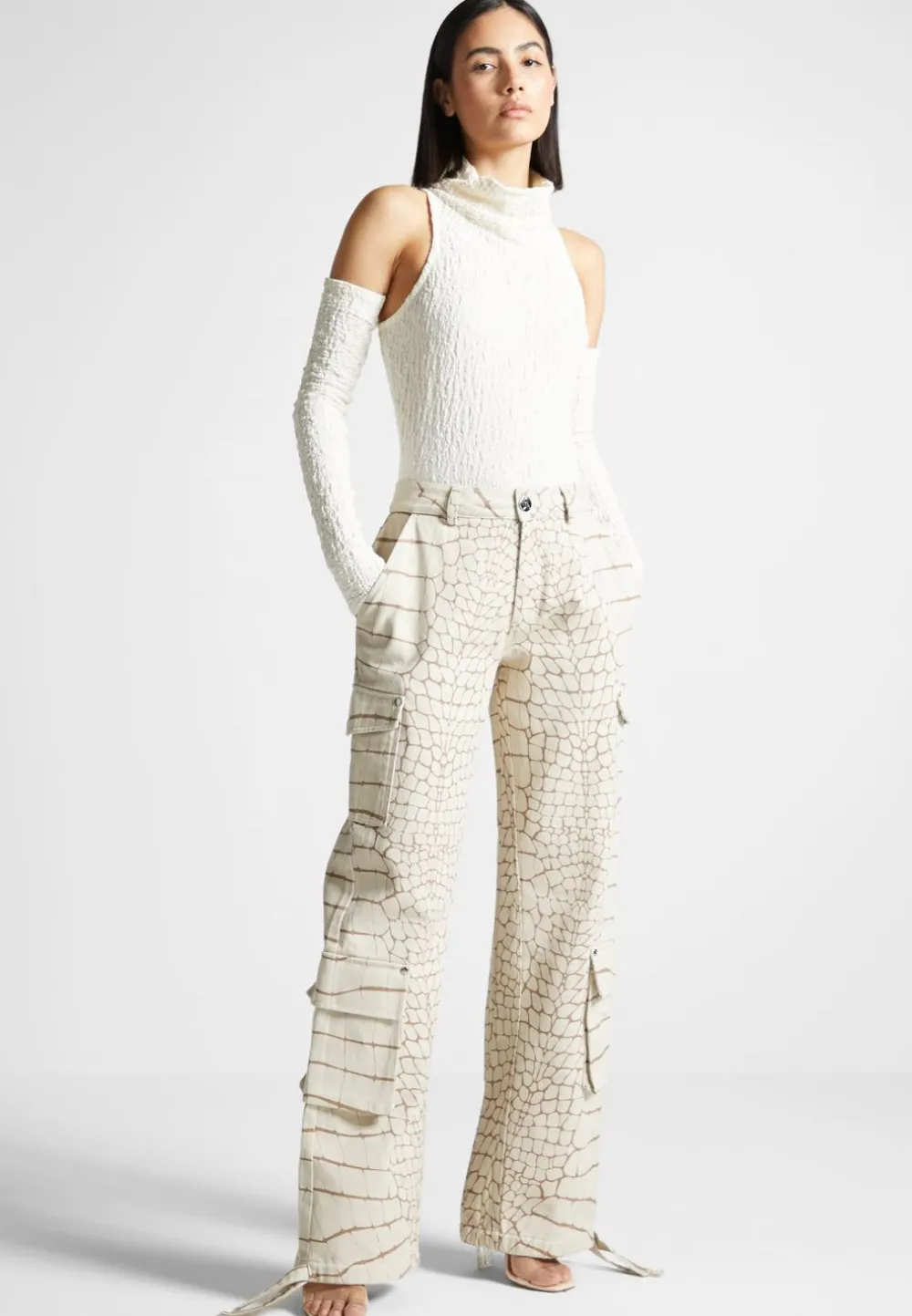 Mid Rise Croc Print Cargo Pants