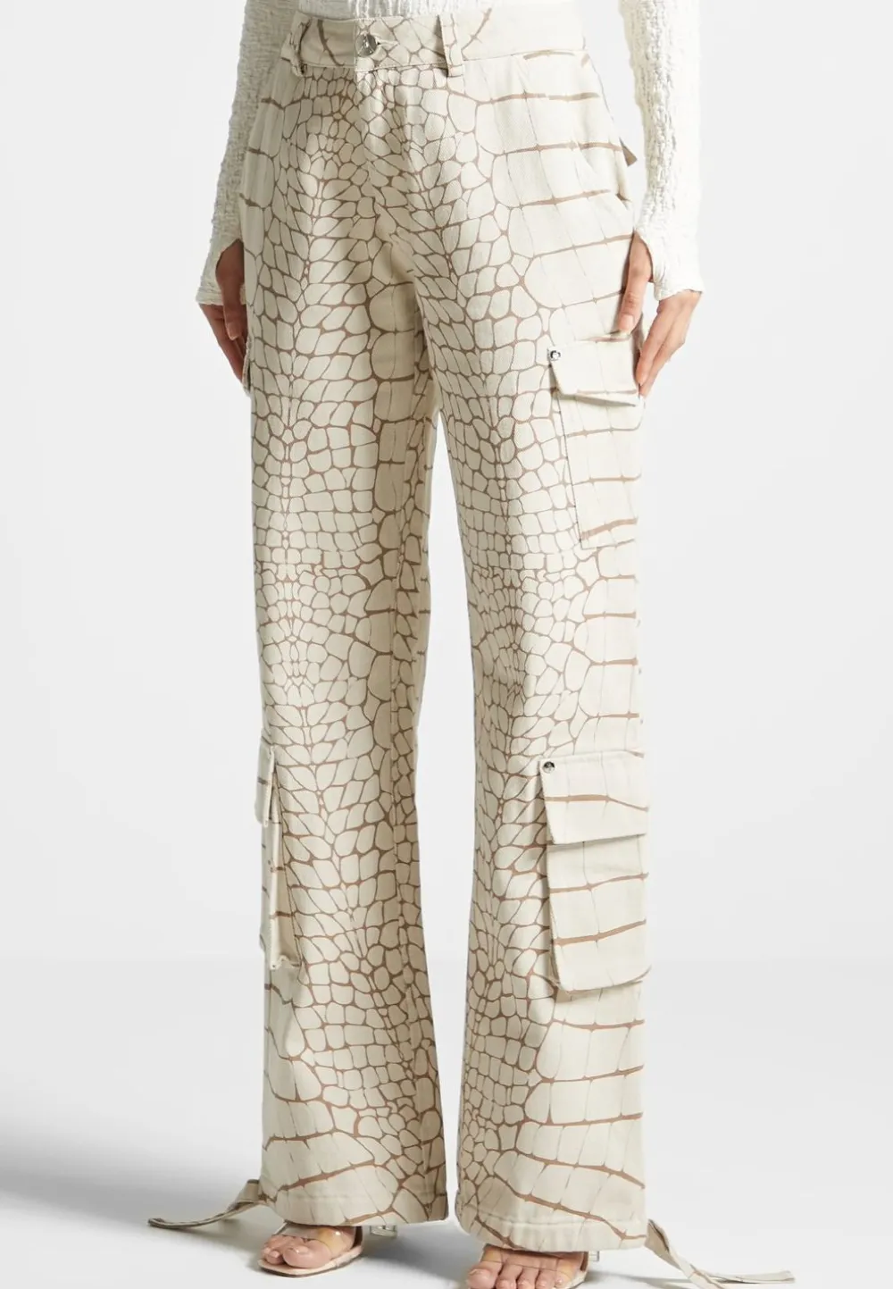 Mid Rise Croc Print Cargo Pants