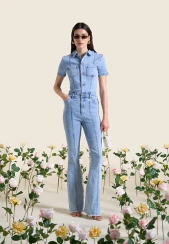Mini Flared Denim Jumpsuit