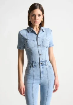 Mini Flared Denim Jumpsuit