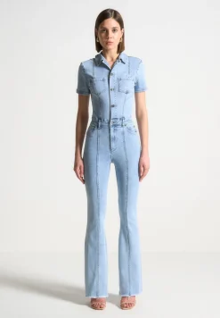 Mini Flared Denim Jumpsuit