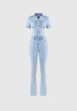 Mini Flared Denim Jumpsuit