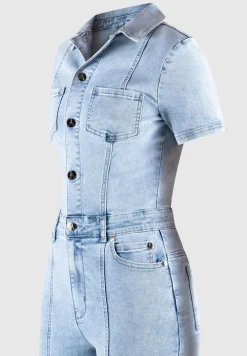 Mini Flared Denim Jumpsuit