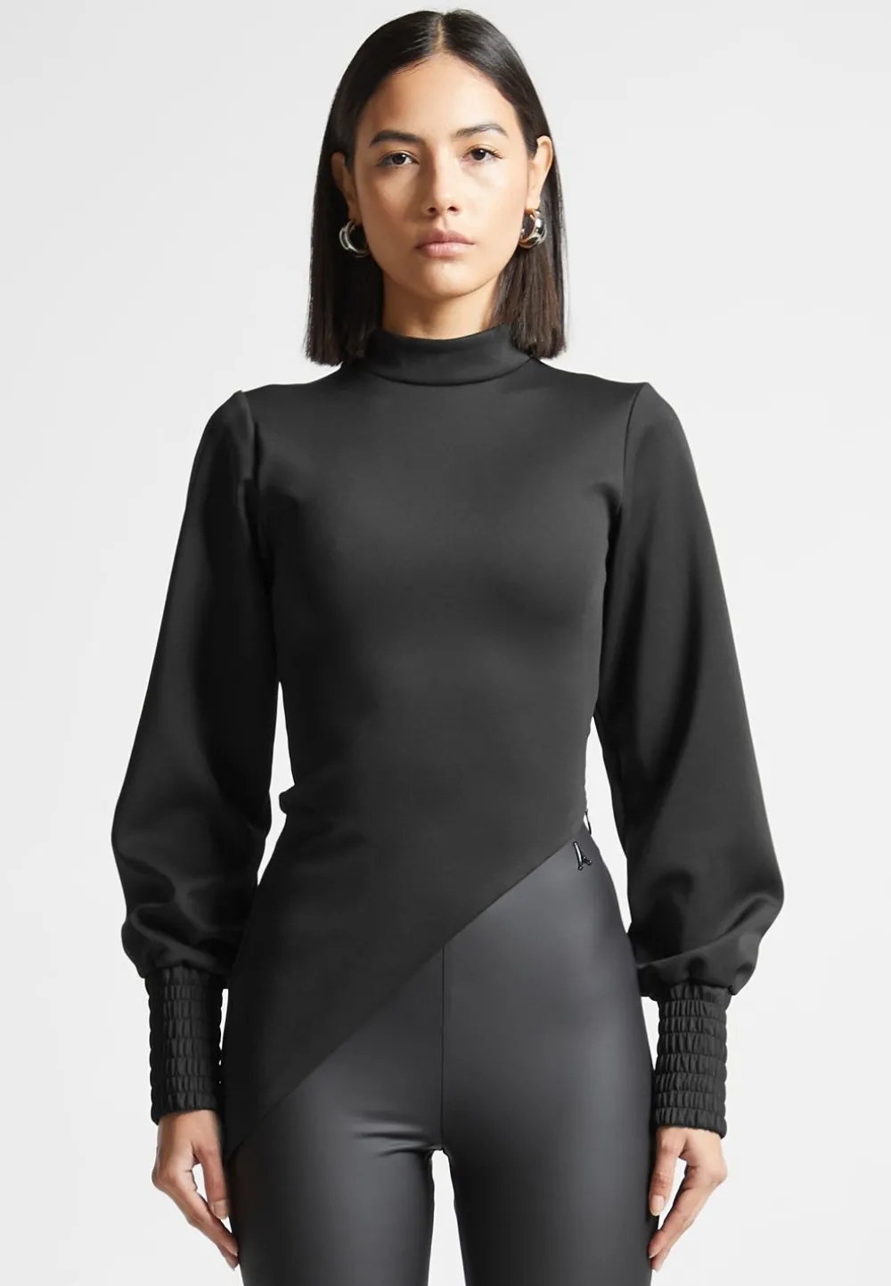 Mock Neck Asymmetric Top