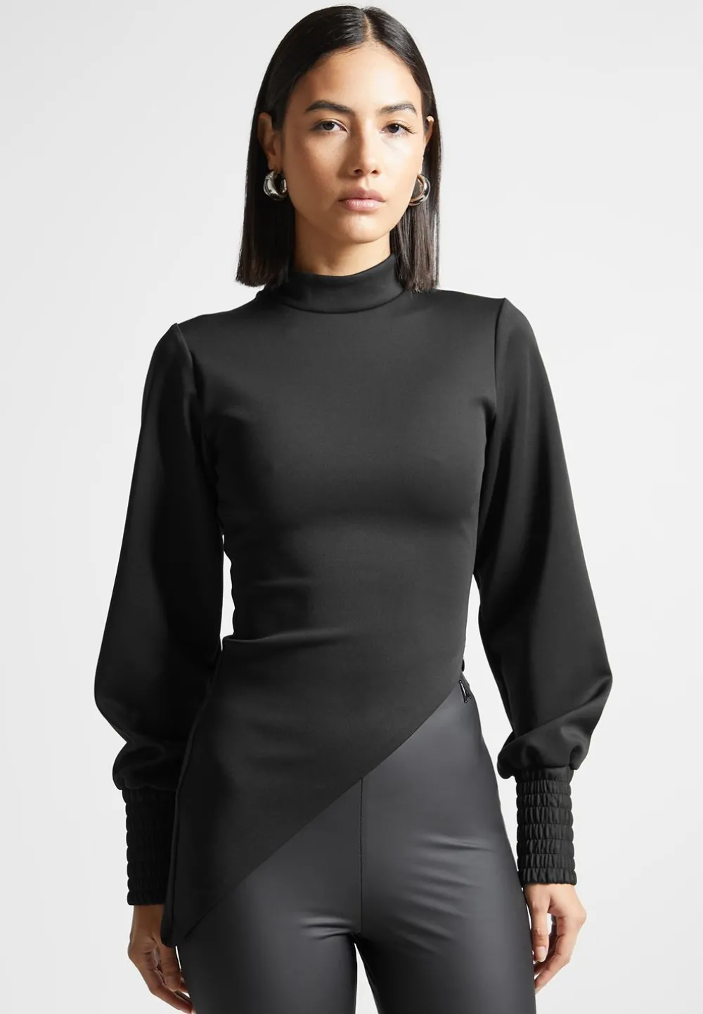 Mock Neck Asymmetric Top