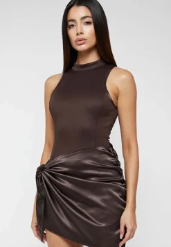 Neoprene & Satin Wrap Bodycon Dress