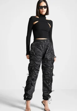 Nylon Bungee Ruched Cargo Pants