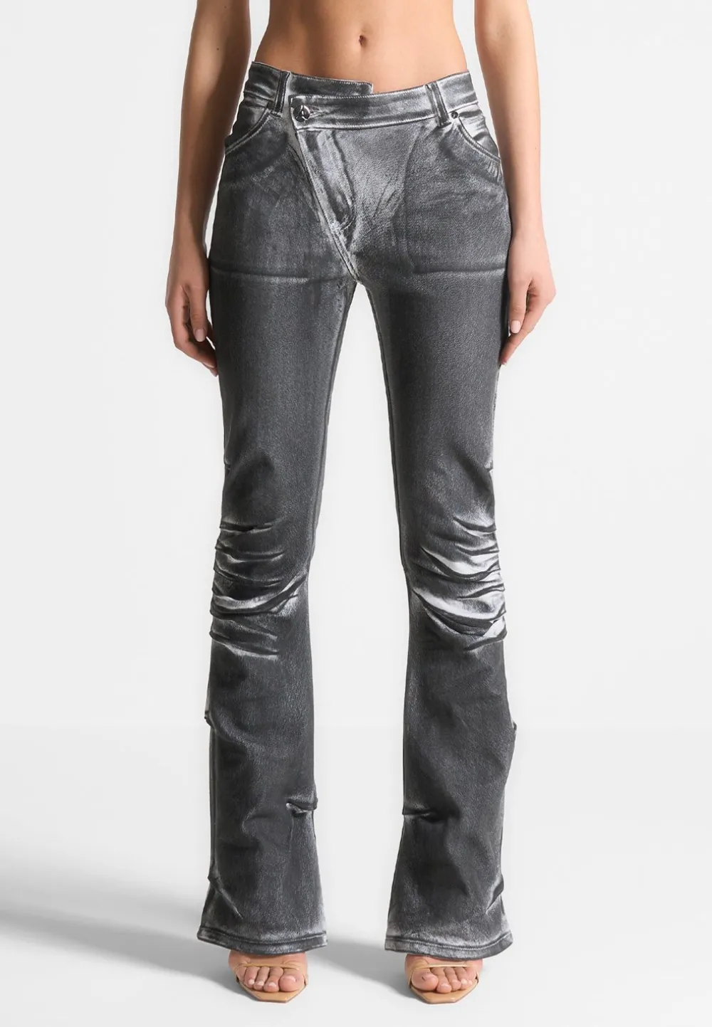 Oil Print Tacked Fit And Flare Jeans