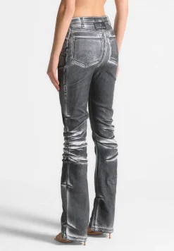 Oil Print Tacked Fit And Flare Jeans