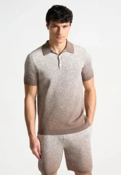 Ombre Knit Polo Top - Taupe/White