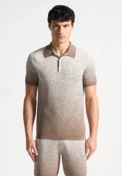 Ombre Knit Polo Top - Taupe/White