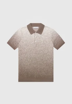 Ombre Knit Polo Top - Taupe/White
