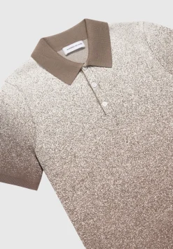 Ombre Knit Polo Top - Taupe/White