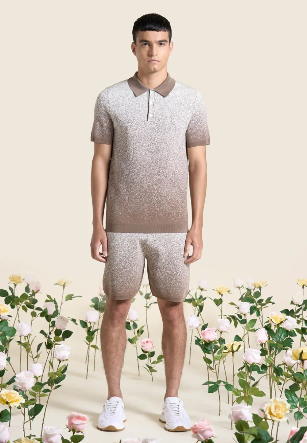 Ombre Knit Shorts - Taupe/White