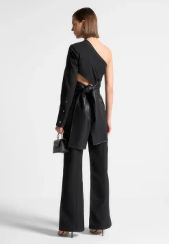 One Sleeve Vegan Leather Wrap Top