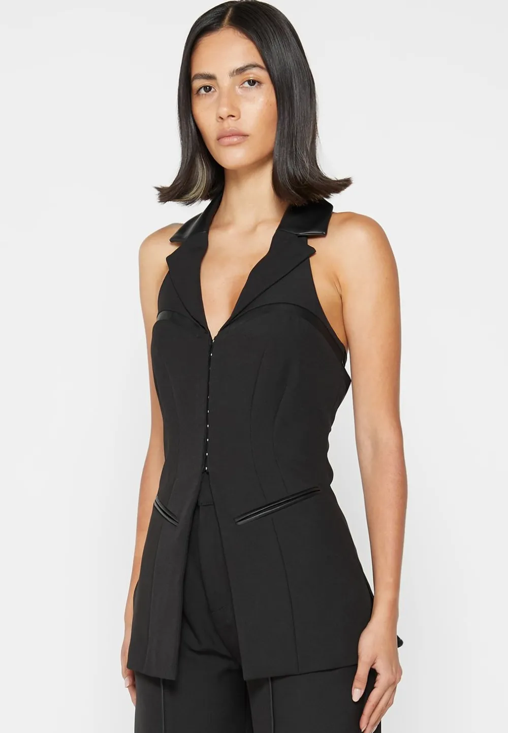 Open Back Waistcoat With Vegan Leather