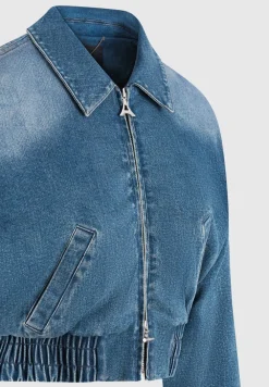 Padded Cropped Denim Bomber Jacket