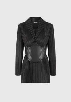 Pinstripe Blazer Dress With Reversible Corset