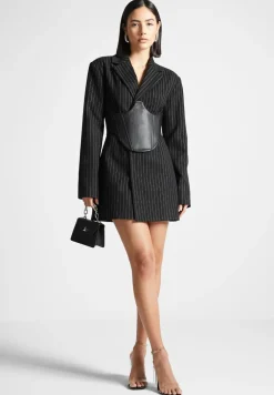Pinstripe Blazer Dress With Reversible Corset