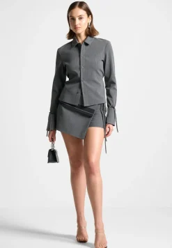 Pinstripe Cinch Tailored Shirt With Ties