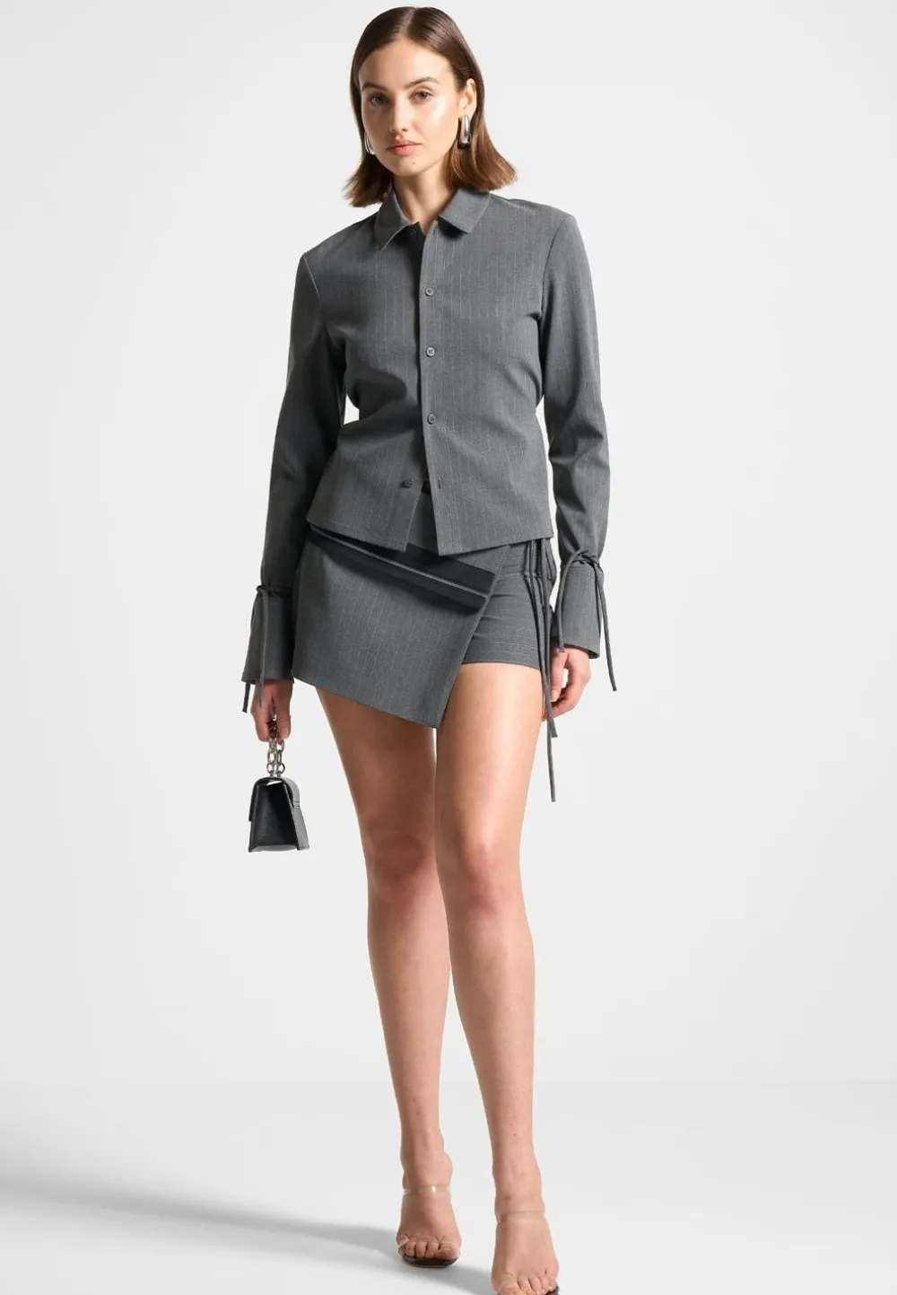 Pinstripe Cinch Tailored Shirt With Ties