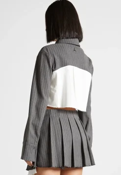 Pinstripe Contrast Cropped Shirt - Grey