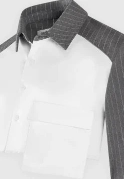 Pinstripe Contrast Cropped Shirt - Grey