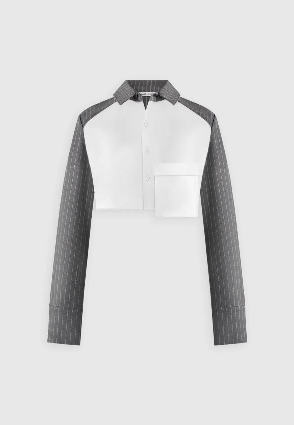 Pinstripe Contrast Cropped Shirt - Grey