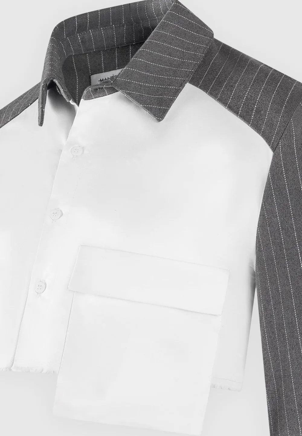 Pinstripe Contrast Cropped Shirt - Grey