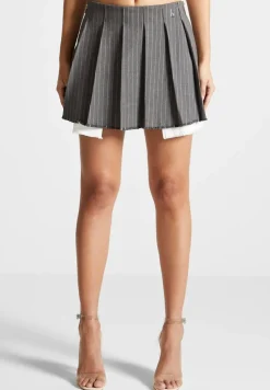 Pinstripe Pleated Skort - Grey Pinstripe