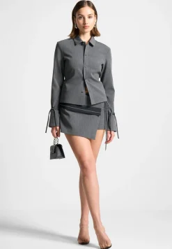 Pinstripe Tailored Mini Skort With Tie