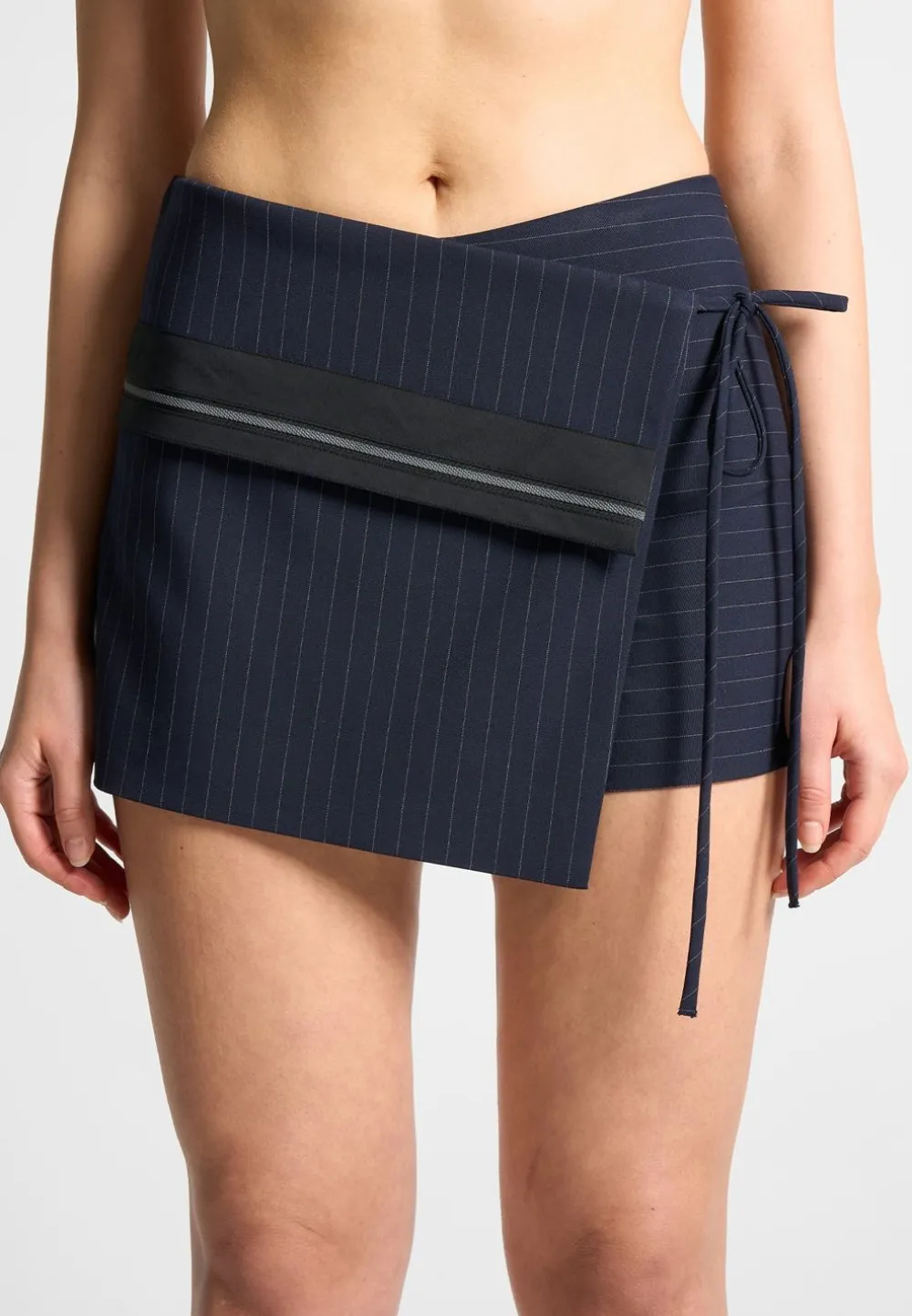 Pinstripe Tailored Mini Skort With Tie