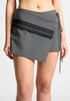 Pinstripe Tailored Mini Skort With Tie