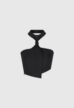 Pinstripe Tie Knot Halter Top