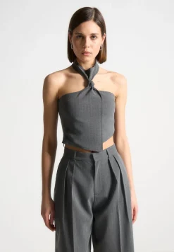 Pinstripe Tie Knot Halter Top