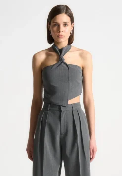 Pinstripe Tie Knot Halter Top