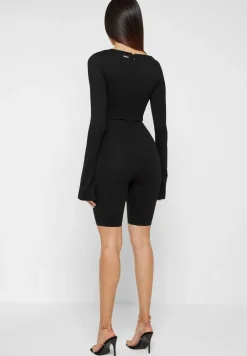 Pleated Vegan Leather & Bandage Playsuit
