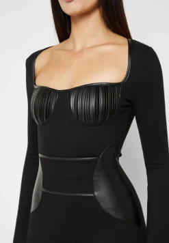 Pleated Vegan Leather & Bandage Playsuit