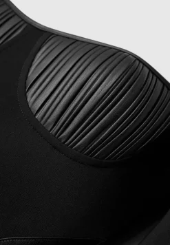 Pleated Vegan Leather & Bandage Playsuit