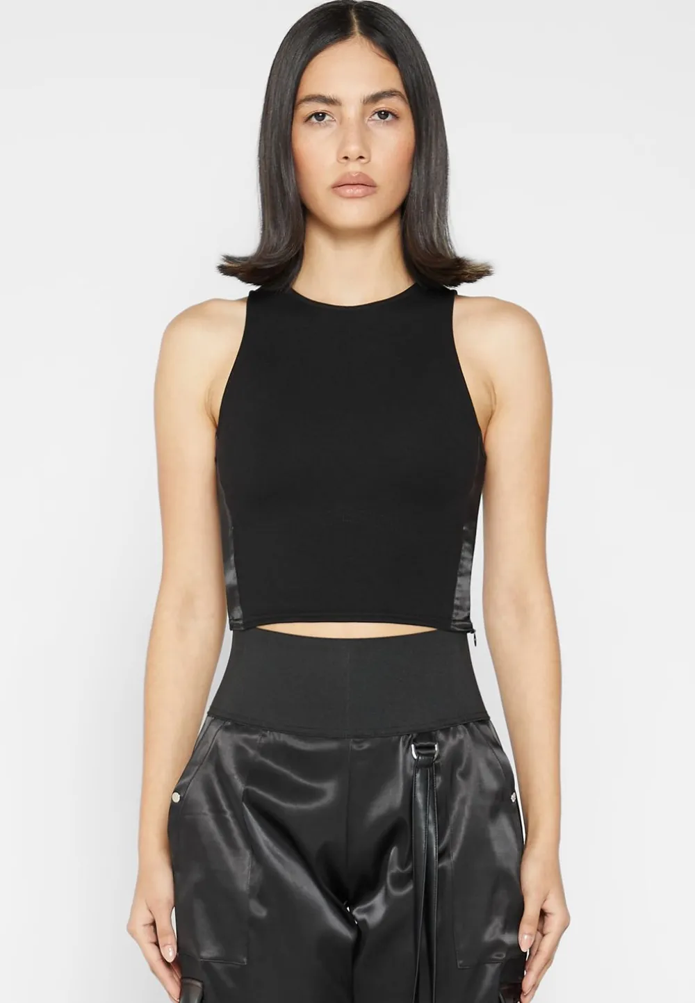 Racer Crop Top With Satin Panels