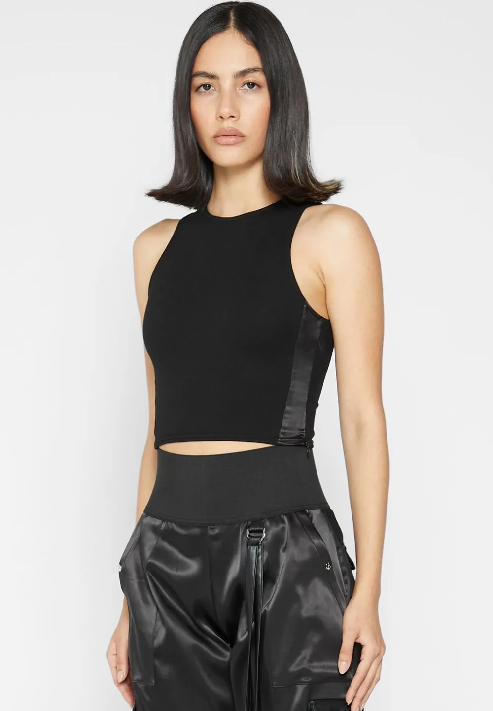 Racer Crop Top With Satin Panels