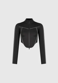 Reflective Piped Long Sleeve Corset Jacket