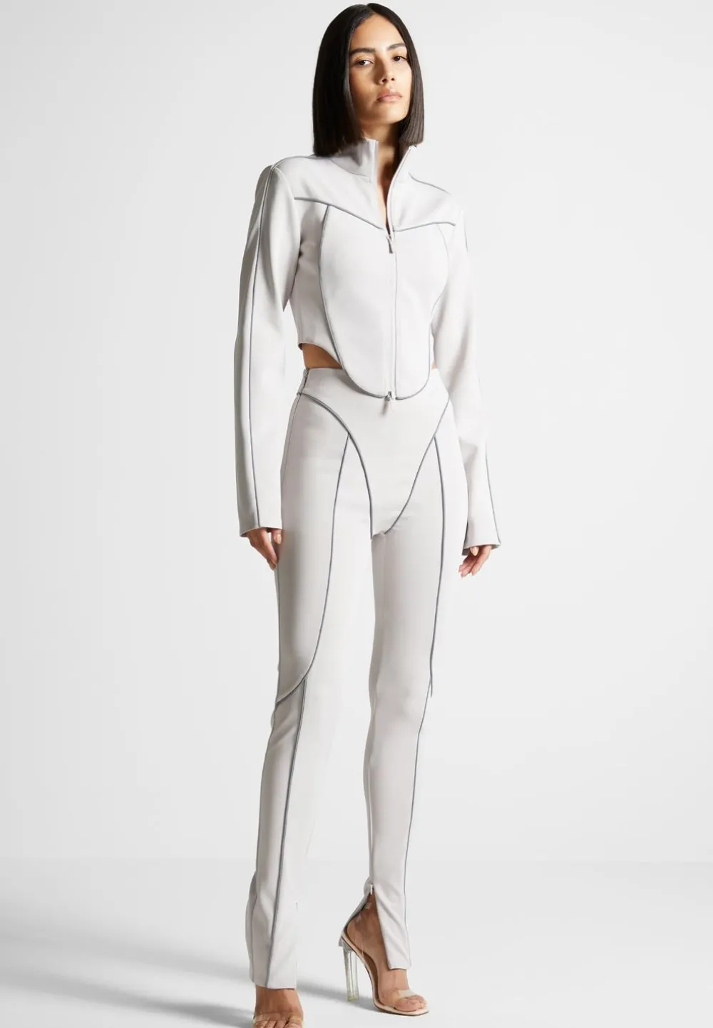 Reflective Piped Long Sleeve Corset Jacket