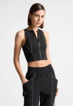 Reflective Piped Racer Crop Top