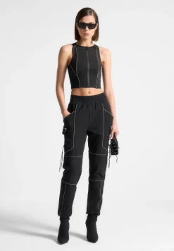 Reflective Piped Racer Crop Top