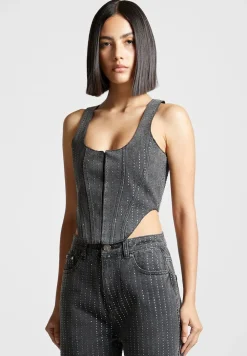 Rhinestone Denim Corset