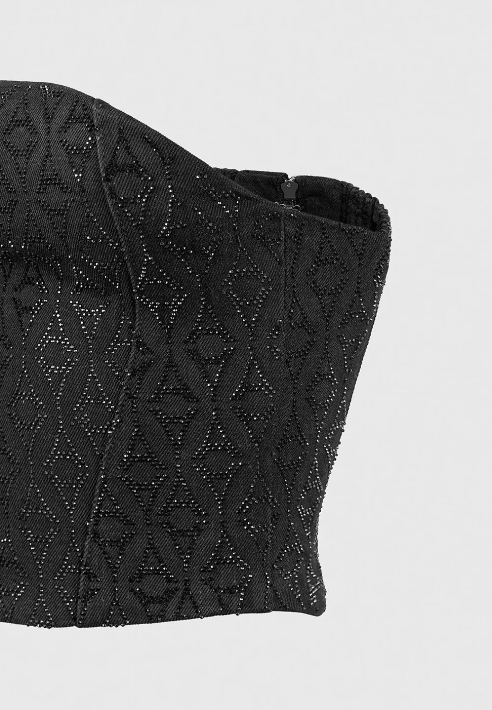 Rhinestone Eiffel Denim Bandeau Corset Top